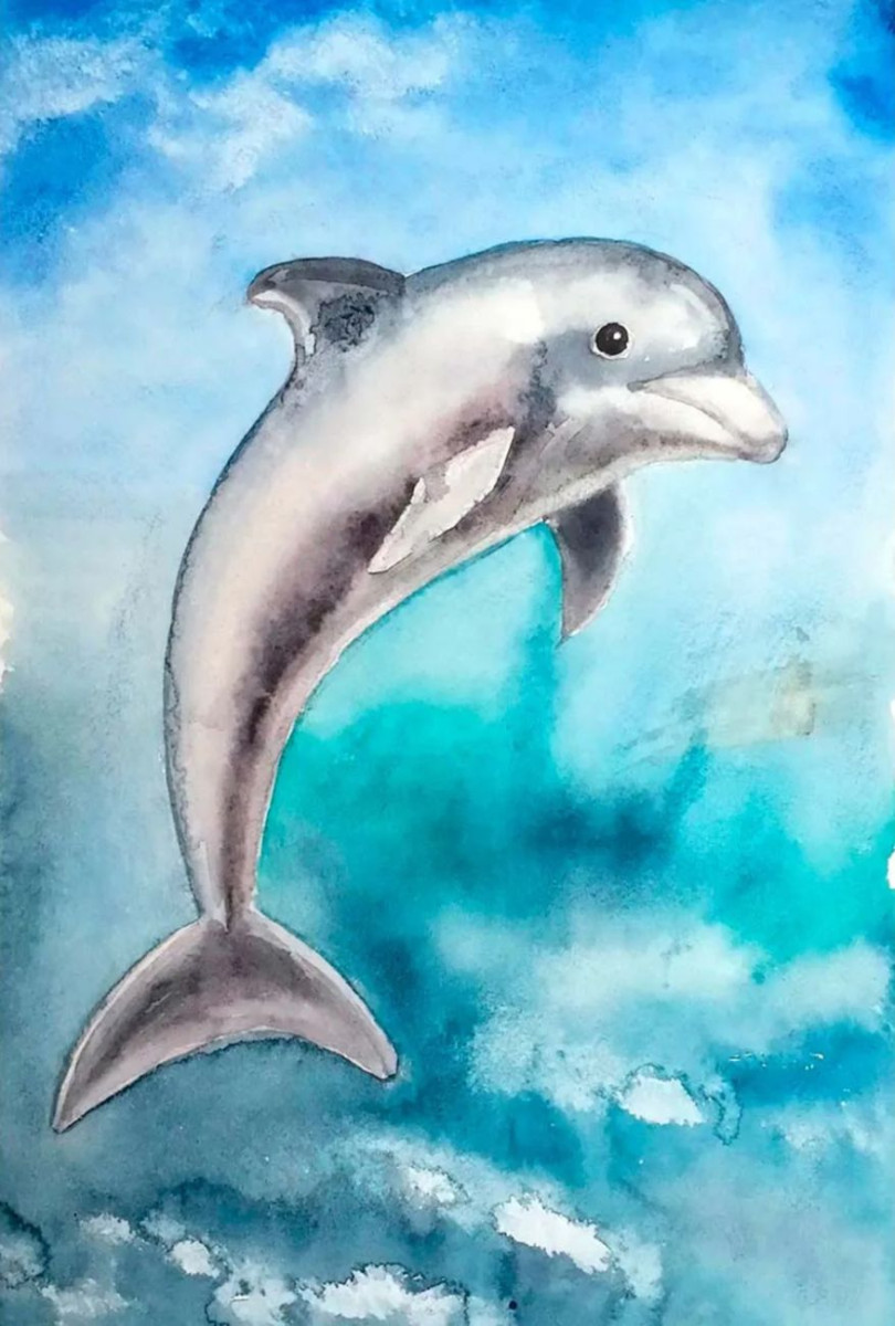 Алмазная мозаика на подрамнике Рыжий Кот: Дельфин над водой (полное заполнение)