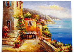 Алмазная мозаика с подрамником Рыжий Кот: Средиземноморский дворик (полное заполнение)