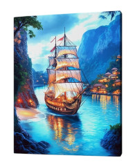 Картина по номерам на подрамнике Рыжий Кот: Корабль у скалистого острова