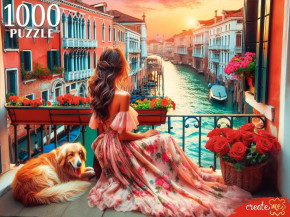 Пазл Рыжий Кот 1000 деталей: Девушка в Венеции