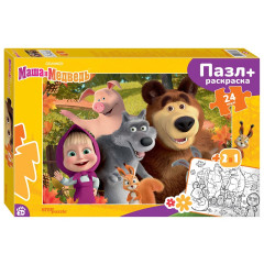 Пазл Step puzzle 24 Maxi деталей: Маша и Медведь (+раскраска)