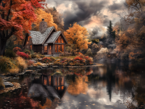 Пазл деревянный Алма 500 деталей. Волшебство природы. Озеро и огни коттеджа.