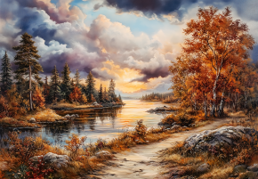 Пазл деревянный Алма 1000 деталей. Волшебство природы. Осенний вечер у воды.
