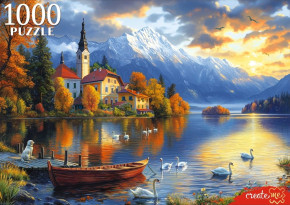 Пазл Рыжий Кот 1000 деталей: Закат на озере Блед