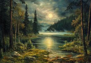 Пазл деревянный Алма 1000 деталей. Волшебство природы. Ночь на лесном озере