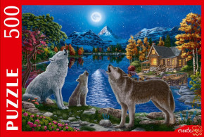 Пазл Рыжий Кот 500 деталей: Ночные волки у озера