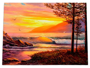 Алмазная мозаика с подрамником Рыжий Кот: Побережье на закате (полное заполнение)