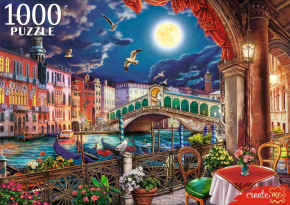 Пазл Рыжий Кот 1000 деталей: Вечернее кафе в Венеции