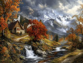 Пазл деревянный Алма 500 деталей. Волшебство природы. Дом у водопада