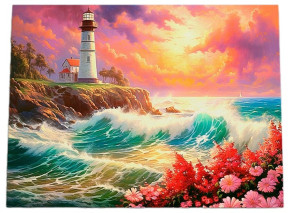 Алмазная мозаика с подрамником Рыжий Кот: Океан на закате (полное заполнение)