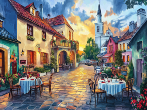 Пазл деревянный Алма 500 деталей. Города и страны. Вечернее кафе под закатным небом