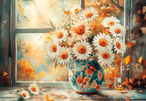 Пазл деревянный Алма 1000 деталей. Цветы и натюрморты. Ромашки в голубой вазе