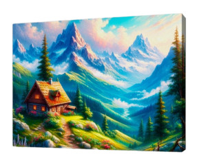 Картина по номерам на подрамнике Рыжий Кот: Горный домик