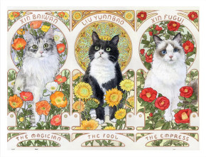 Пазл Pintoo 1200 деталей: Джачу. Три картины с кошками в стиле Альфонса Мухи