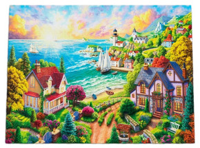 Алмазная мозаика с подрамником Рыжий Кот: Деревня у моря (полное заполнение)
