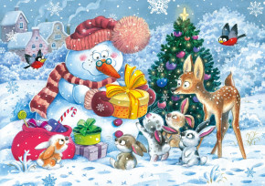 Пазл Step puzzle 104 деталей: Снеговик и зайчата