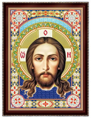 Алмазная мозаика с подрамником Рыжий Кот: Икона Спаса Нерукотворного (частичное заполнение)