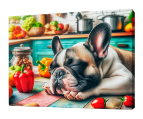 Картина по номерам на подрамнике Рыжий Кот: Спящий на кухне бульдог
