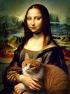 Алмазная мозаика без подрамника Рыжий Кот: Мона Лиза с котом (полное заполнение)