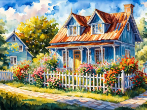 Пазл деревянный Алма 500 деталей Домик в деревне. Любимый палисадник