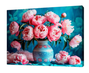 Картина по номерам на подрамнике Рыжий Кот: Хрустальная ваза с пионами