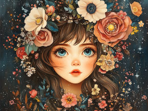 Картина интерьерная на стену, постер Девушка и цветы