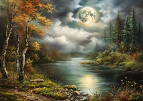 Картина интерьерная на стену, постер Озеро в лесу