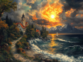 Картина интерьерная на стену, постер Дом у моря