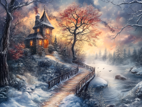 Картина интерьерная на стену, постер Зимний вечер