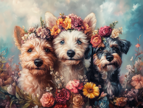 Пазл деревянный Алма 500 деталей. Пушистые создания. Три терьера