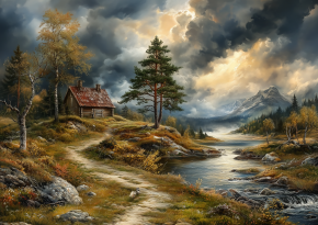 Картина интерьерная на стену, постер Избушка в Карелии