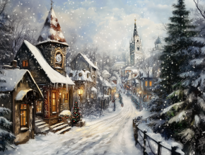 Картина интерьерная на стену, постер Зимняя улица